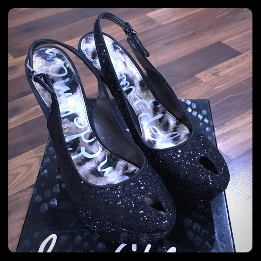 Sam Edelman Novato, Black Glitter platform heels